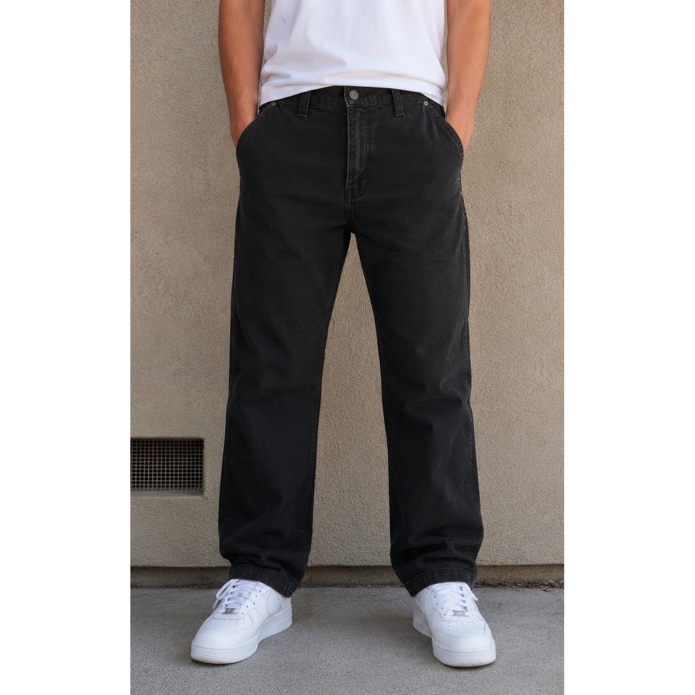 Eddie Bauer Mens Canvas Utility Pants 32x32 Black Straight Leg Workwear Outdoor